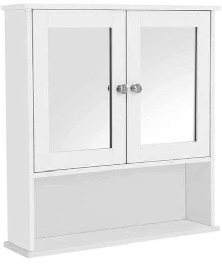 Double Mirror Doors Bathroom Cabinet, Wall Cabinet, Storage Cupboard, Wall-Mounted Storage Unit, Adjustable Height Shelves, 56 x 13 x 58 cm, White (FREE POSTAGE)