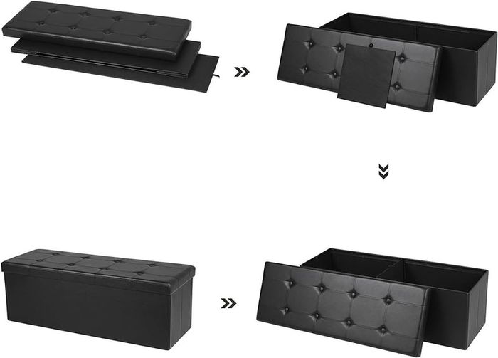 NEW SALE | 110 cm Ottoman Storage Box, Foldable Storage Bench, Chest with Lid, Footstool, Padded Seat, Synthetic Leather, Load Capacity 300 kg, Classic Black