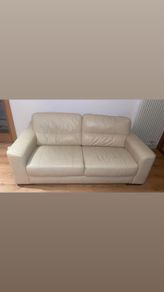 Cream Leather 4-Seater Sofa