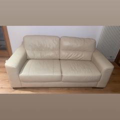 Cream Leather 4-Seater Sofa
