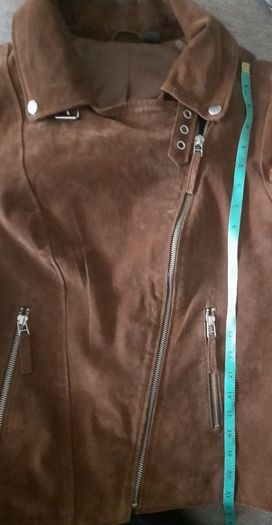 Biker style suede leather jacket UK 14 in excellent condition see last two photos for exact measurements and see third last photo for slight sign of wear FREE STANDARD POSTAGE INCLUDED