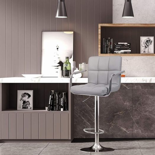 2pcs Adjustable Height Bar Stool Stainless Steel With Armrest Footrest