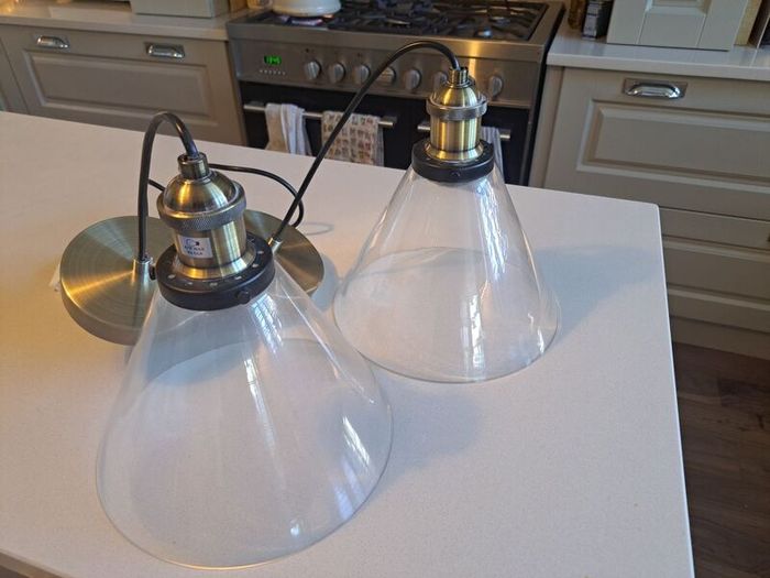 Brass ceiling light pendant with cone clear glass