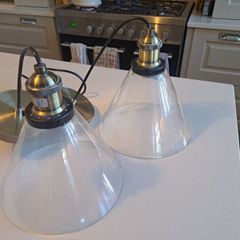 Brass ceiling light pendant with cone clear glass