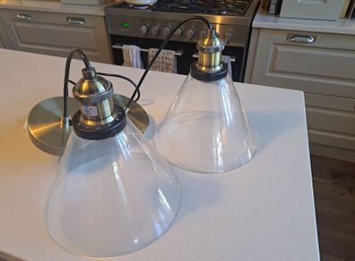 Brass ceiling light pendant with cone clear glass