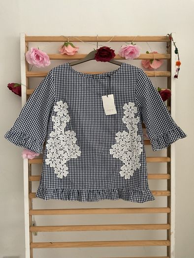 top Bnwt gingham navy & white short sleeved button back top Lenny .B size 1 (8-10)