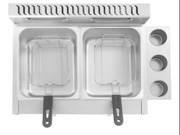 Post extra 6 euro   6Lx2 Gas Deep Fryer with Basket and Lid Commercial Deep Fryer Stainless Steel Commercial Dual Tank Kitchen Deep Fryer 50-380C,LPG RED BOTTLE