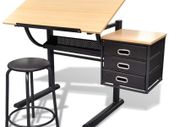 Tiltable Tabletop Drawing Table with Stool and 3 Drawers