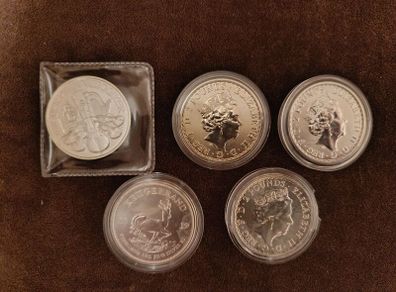 ( Job Lot) 5 x Silver bullion Coins.999 fine silver
