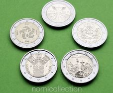 Commemorative Uncirculated 5 x 2 Euro coins.