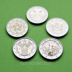 Commemorative Uncirculated 5 x 2 Euro coins.