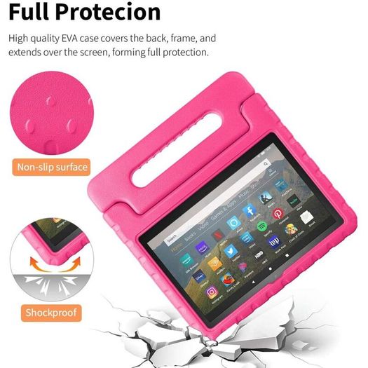 For Amazon Fire HD 8 2022 12th Gen Kids Case Shockproof Cover With Stand - Pink