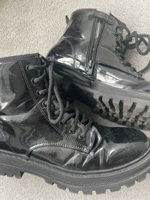Patent boots, size 6