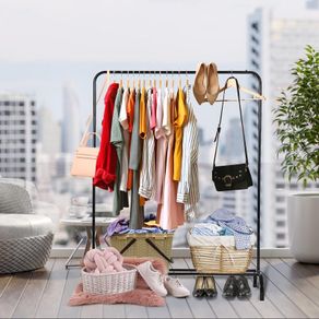 Clothing Rack Heavy Duty Hanging Racks for Clothes with Top Rod and Storage Bottom Shelf
