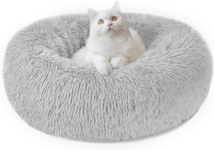 Calming Dog Cat Donut Bed - 19.7in Fluffy Plush Puppy Kitten Cuddler Round Bed, Warm and Soft Pet Cosy Anti Anxiety Beds with Non-Slip Bottom and Washable