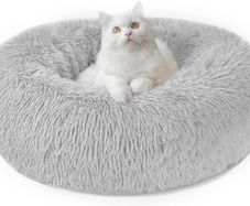 Calming Dog Cat Donut Bed - 19.7in Fluffy Plush Puppy Kitten Cuddler Round Bed, Warm and Soft Pet Cosy Anti Anxiety Beds with Non-Slip Bottom and Washable