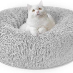 Calming Dog Cat Donut Bed - 19.7in Fluffy Plush Puppy Kitten Cuddler Round Bed, Warm and Soft Pet Cosy Anti Anxiety Beds with Non-Slip Bottom and Washable