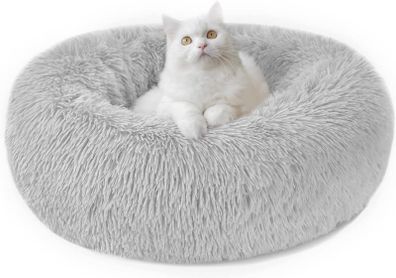 Calming Dog Cat Donut Bed - 19.7in Fluffy Plush Puppy Kitten Cuddler Round Bed, Warm and Soft Pet Cosy Anti Anxiety Beds with Non-Slip Bottom and Washable