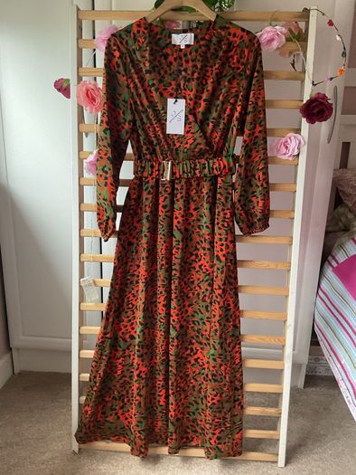 dress Bnwt wrap effect midi dress JS Millennium dress khaki & orange animal print