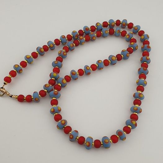 Antique Venetian Style Tiny Eyes Glass & Venetian WhiteHeart Glass Beads Necklace