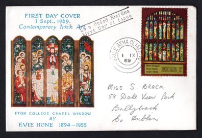 1969 Ireland Contemporary Irish Art Stained Glass Church Window by Evie Hone Commemorative Stamp Harp Cover First Day Cover (FDC)
