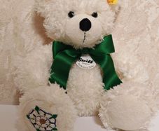 Steiff Yorkshire Tyke Teddy Bear White Plush Limited Edition 664014 with Rose