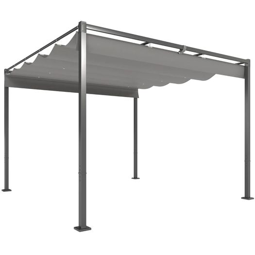 3 x 3 m Garden Pergola with Retractable Roof, Gazebo, Canopy for Shade, UPF30+, Gray