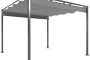 3 x 3 m Garden Pergola with Retractable Roof, Gazebo, Canopy for Shade, UPF30+, Gray