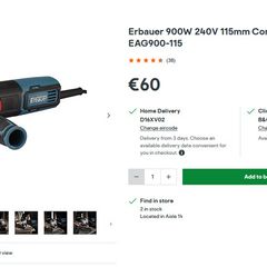 Corded Angle Grinder - Erbauer 900w NEW