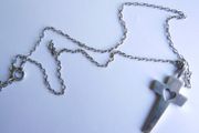 Vintage 925 Sterling Silver Cross Pendant with Heart Cutout on Chain