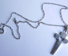 Vintage 925 Sterling Silver Cross Pendant with Heart Cutout on Chain