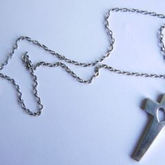 Vintage 925 Sterling Silver Cross Pendant with Heart Cutout on Chain
