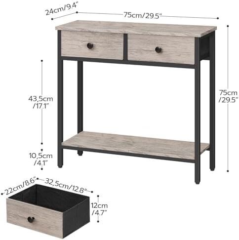 Slim Console Table, Narrow Console Table with 2 Drawers, Hallway Table with Storage, Sofe Table, Small Side Table for Small Spaces, Living Room, Entryway, Kitchen, Greige and Black