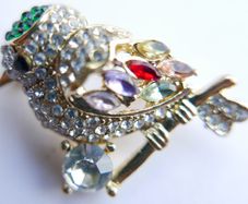 Vintage Tiny Colorful Bird Brooch, Small Gold Bird Pin, Little Crystal Rhinestone Brooch