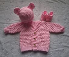 Handmade baby cardigan and dress sets  0-3 months