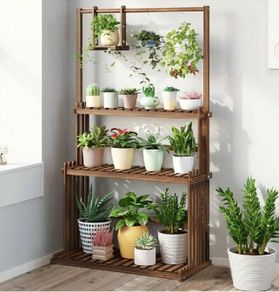 3-Tier Hanging Wood Plant Stand Planter Shelves Flower Pot Organizer Rack Multiple Display Holder Shelf Indoor Outdoor