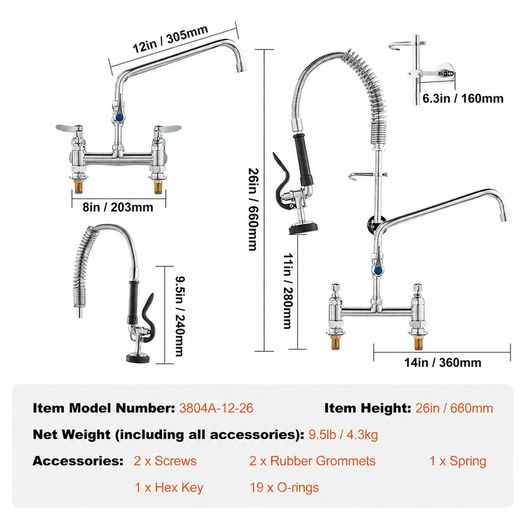 Commercial Faucet with Sprayer Brass (66 cm)
