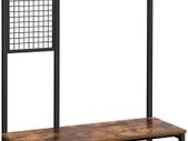 Large Coat Stand with Bench, Clothes Rack with 9 Coat Hooks and Shoe Rack, with Grid Wall, 185 cm High, Lots of Storage, for Hallway / Bedroom, Vintage Look, Dark Brown