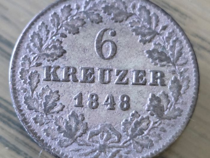 BADEN 6 Kreuzer  1848 Silver