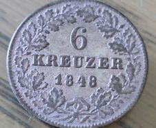 BADEN 6 Kreuzer  1848 Silver