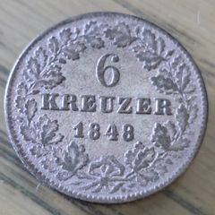 BADEN 6 Kreuzer  1848 Silver