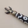 Vintage 6 Eyes Hiamalyan Tibetan Agate Bead Brass Pendant Image 2