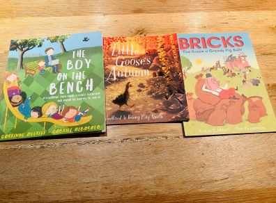 Kids Picture Story Books x3 - Bricks, Little Goose & Boy on the Bench