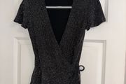 Quiz Women's Black and Metallic Wrap Top - Size UK 8