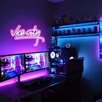 Vice City Neon Sign Pink White Led Sign for Bedroom Wall Decor USB Powered Letter Neon Light for Game Room, Man Cave, Gaming Zone (FREE POSTAGE)