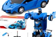 Remote Control Car, Transforming RC Car for Kids 2 in 1 Rechargeable Robot Racing, 1:18 RC Stunt Car with Flashing Lights and 360Rotation for Boys