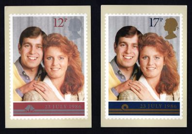 1986 Great Britain Royal Wedding of Prince Andrew and Miss Sarah Ferguson Commemorative Stamps PHQ Card used with linked stamps