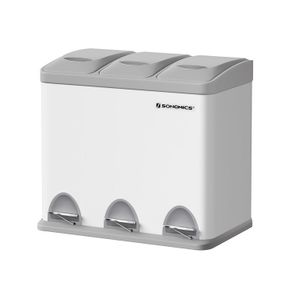Bin trash can for the kitchen, metal pedal bin, 3-in-1 trash can, 24 liters, garbage separation, garbage separation system, easy to clean, steel, white-gray