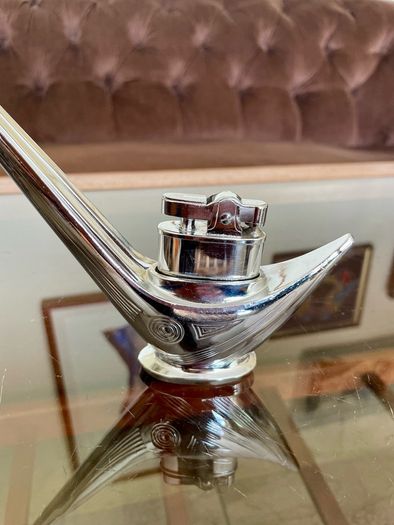 Rare Uber Vintage Retro Lighter 1960s Chrome Steel with Art Deco Geometric Design