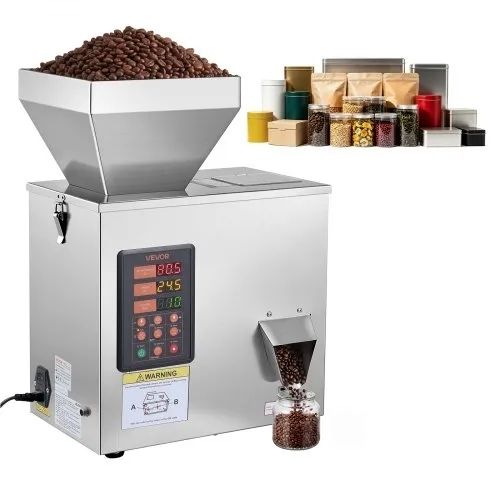 Powder Filling Machine, 1-99.9g Automatic Particle Dispenser, High Accuracy, Premium Stainless Steel, Intelligent Weighing Dispensing Filler for Coffee Beans, Grains, Tea, Spices, Silver